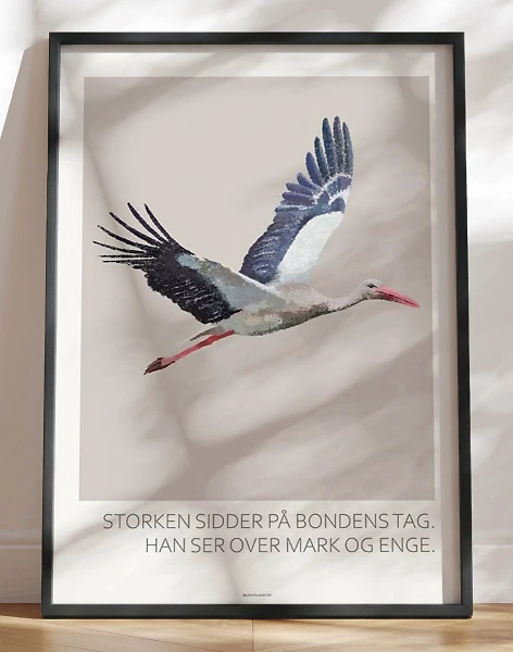 Plakat med stork - trækulstegning af Danmarks sjældne gæst